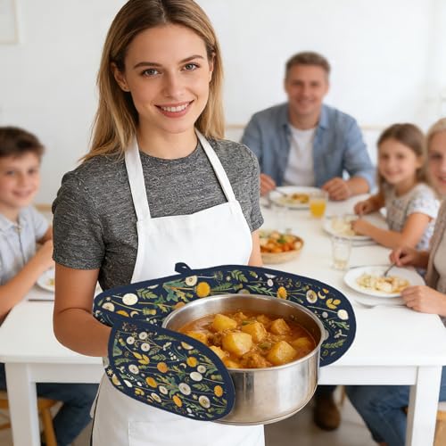 Dandelion Double Oven Mitts - Cute Heat Resistant Kitchen Gloves