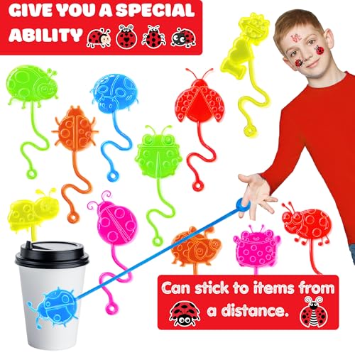 Ladybug Party Favor Kit - 24 Stick Hands + 24 Temporary Tattoos, 48 pcs