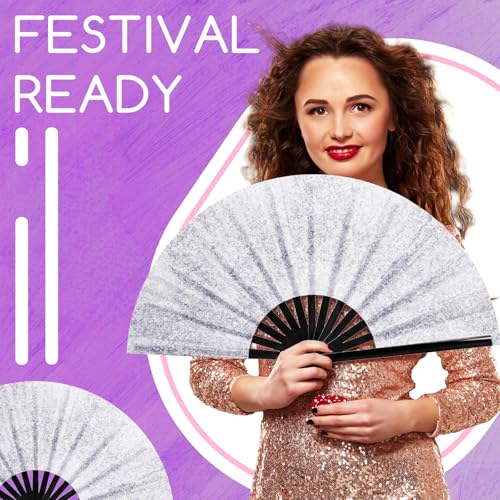FairySandy 6 Pcs Large Bamboo Folding Rave Fans - Lightweight Handheld Clack Fans for Parties & Dance