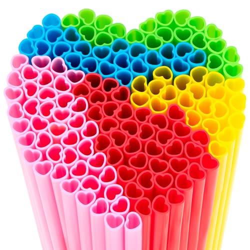 100 Heart-Shaped Plastic Straws for Valentine's Day & Parties
