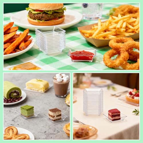 50 Pack Mini Dessert Plates with Spoons | Clear Disposable Appetizer Plates
