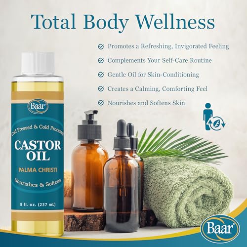 Baar Cold-Pressed Castor Oil 8 oz - Hexane Free for Skin & Hair