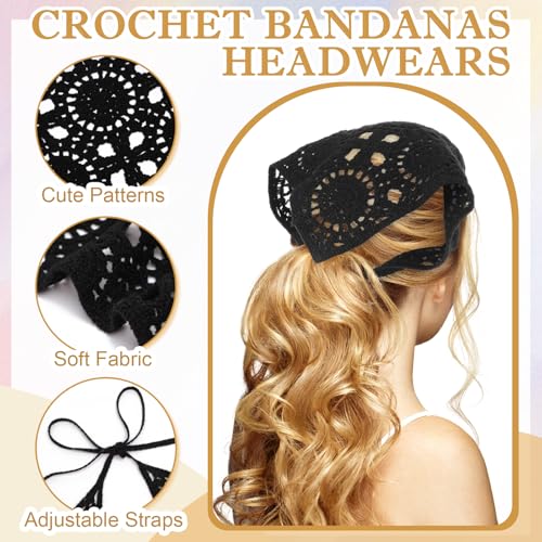 JATEBI 4-Pack Vintage Crochet Lace Triangle Head Scarves Women’s Hair Accessories