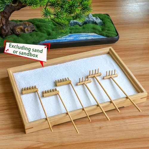 Mini Zen Garden Rake Tool Set - 6 Bamboo Rakes for Meditation