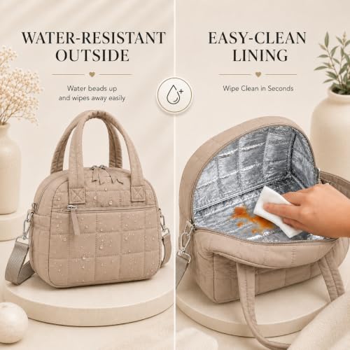 LEDAOU Quilted Insulated Lunch Bag for Women - 9L Tote with Strap