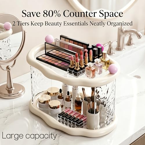 A CENTER White 2-Tier Clear Acrylic Makeup & Jewelry Organizer