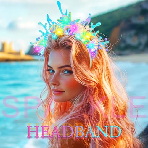 JEAIRTS Light Up Mermaid Shell Headband Glowing Hair Accessories for Costumes
