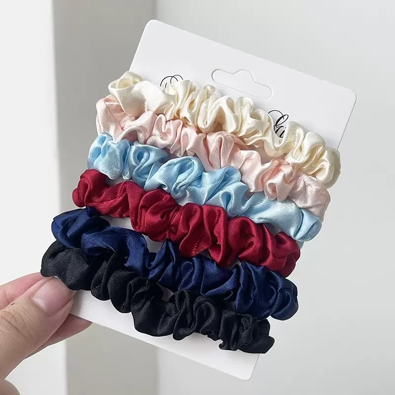 Satin Silk Scrunchies - 8Pcs Soft Hair Ties for Women | Blue & Pink Ponytail Holders