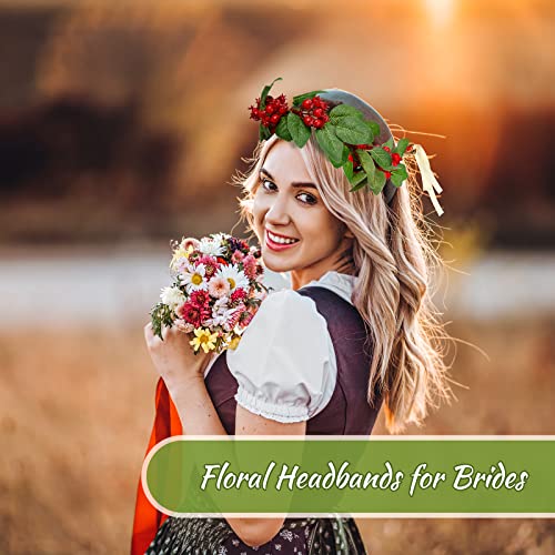 2 Pcs Christmas Floral Crown Headbands - Boho Leaf & Berry Hair Accessories