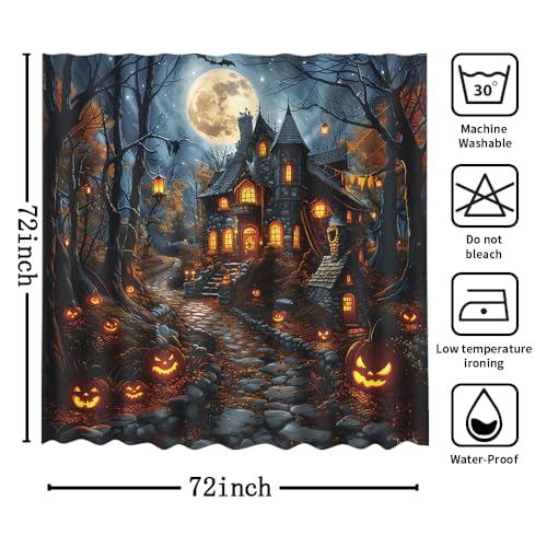 Halloween Evil Pumpkin Shower Curtain - 72x72 Inch Waterproof Fabric