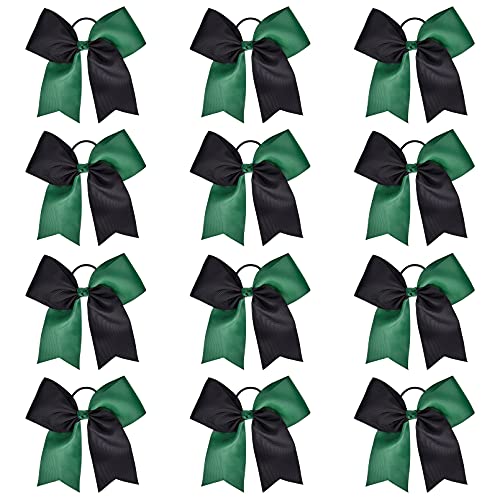 DEEKA 12PCS Large Cheer Hair Bows for Teen Girls - Forest Green/Black