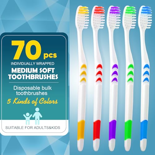 70 Pack Navona Disposable Soft Bristle Toothbrushes - Individually Wrapped Bulk Set
