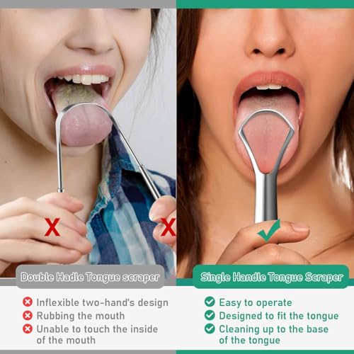 RONAVO Family Pack Tongue Scrapers for Adults & Kids - 2 Colors, 4 Pack, Stainless Steel Oral Hygiene Tool