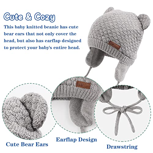 JANGANNSA Black & Gray Knitted Baby Beanie Hat 0-6 Months