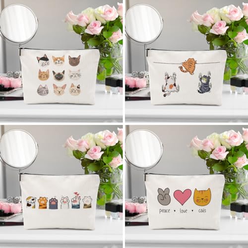 Multicolor Cat Mom Makeup Bag - 4Pcs Travel Cosmetic Pouch