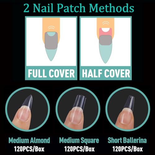 BlueZOO Medium Almond Square Ballerina Soft Gel Nail Tips Kit - 360 Pcs
