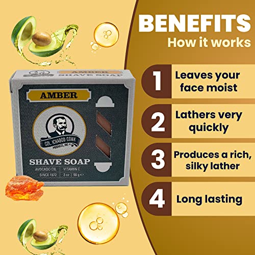 Colonel Conk Amber Shave Soap Super Bar - Moisturizing 3.15 oz Shaving Puck