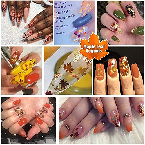 HANSAMU Maple Leaf Glitter Nail Art Sequins for Fall Manicure DIY Decorations