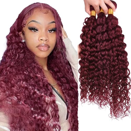 #99J Burgundy Water Wave Bundles - 26, 28, 30 Inch Human Hair Extensions