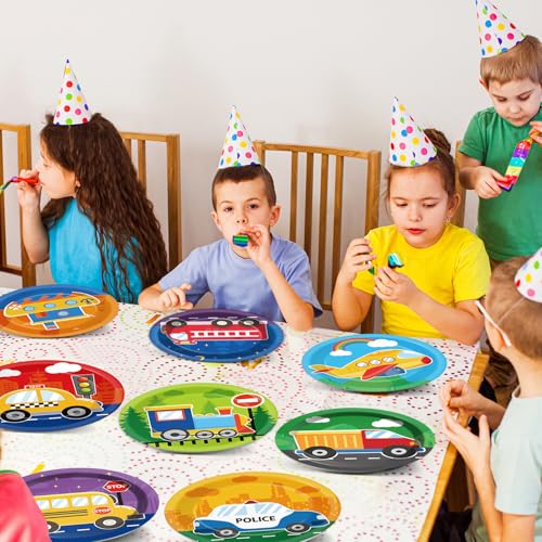 48-Pack Transportation Paper Plates - 7-Inch Car Birthday Party Tableware