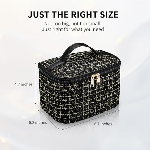 Luxury Tweed Makeup Bag for Women - Large Capacity Organizer