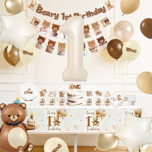 Beary First Birthday Decorations Set for Boys & Girls - 20 Guests
