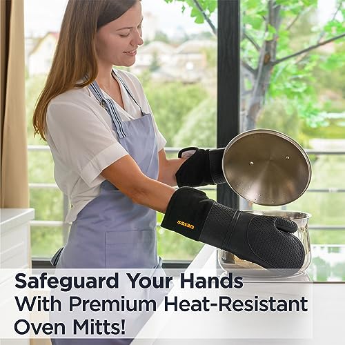 Deiss Heat-Resistant Silicone Oven Mitts Set with Cotton Lining