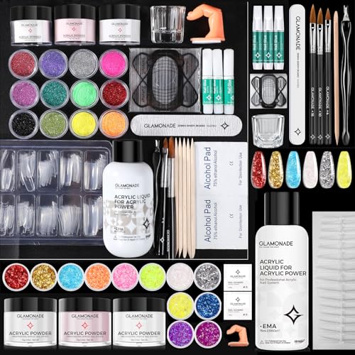 Glamonade Professional Acrylic Nail Starter Kit with Tools & Glitter