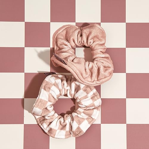 Kitsch Microfiber Quick-Dry Hair Towel Scrunchie - Terracotta Checkered, 2 Pack