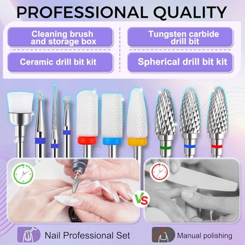 Fantexy 10-Piece Ceramic Nail Drill Bits Set - 3/32 Inch