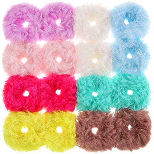 WILLBOND 16 Pcs Colorful Furry Pom Pom Hair Ties – Cute Scrunchies for Kids & Women