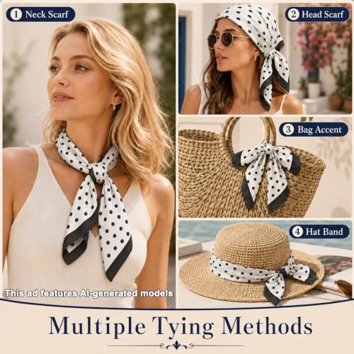 White Polka Dot Bandana Head Scarf for Women - 25.6"