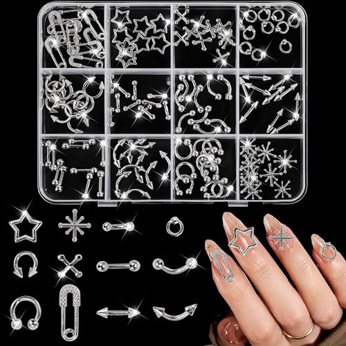 120PCS Silver Cross & Star Nail Charms for DIY Manicure