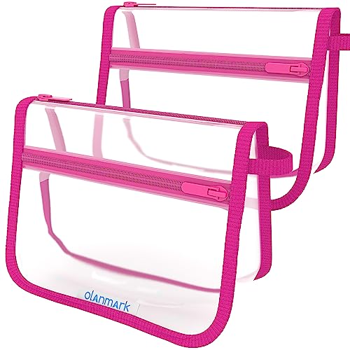 Olanmark Pink 2 Pack TSA Approved Travel Toiletry Bags - Quart Size Clear Cosmetic Organizer