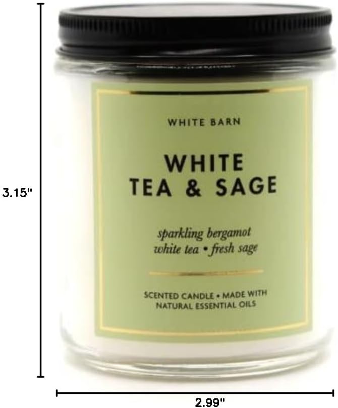 White Barn 1-Wick Candle with Essential Oils | White Tea & Sage - 7 oz Aromatherapy Candle