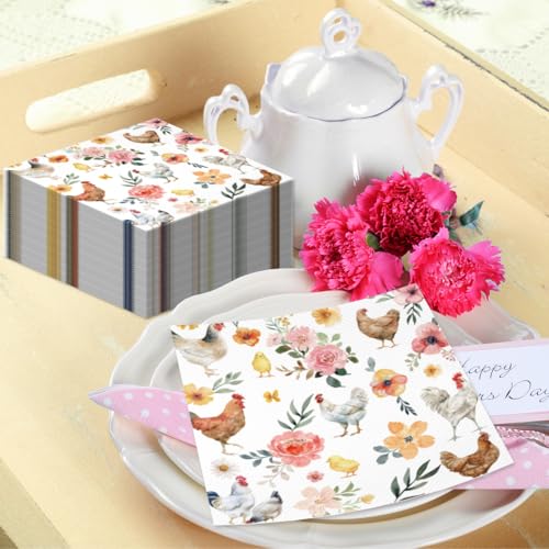 50PCS Watercolor Floral Chicken Napkins - Rustic Party Supplies