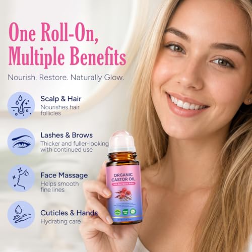 Organic Castor Oil Roll-On with Rose Quartz Roller - 2 fl. oz