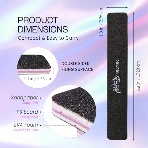 PANA Jumbo Double-Sided Nail Files - 10 Pack, 180/180 Grit