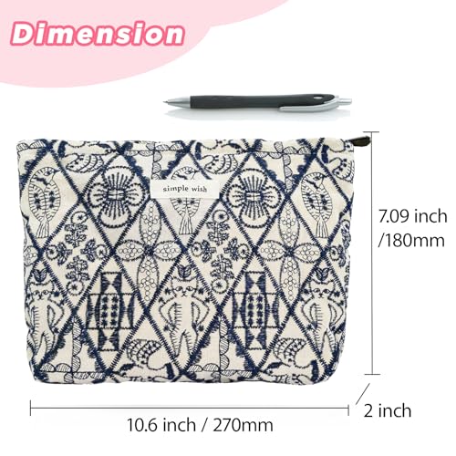Sminra Large Makeup Bag - Vintage Cat Floral Embroidered Zipper Pouch