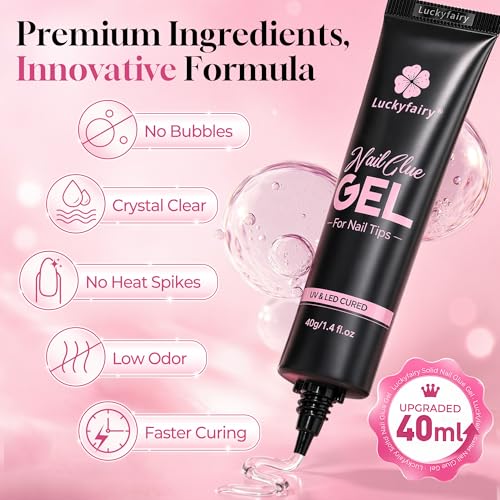 Luckyfairy 40ML Gel Nail Glue - Ultra-Strong Hold for Nail Tips
