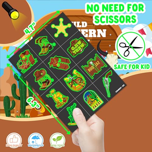 96 PCS Glow in The Dark Cowboy Temporary Tattoos for Kids