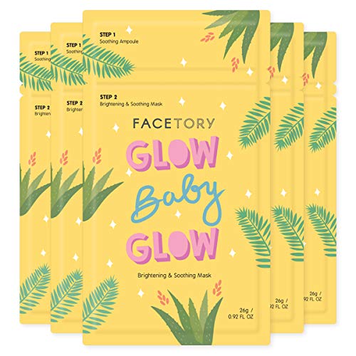 FACETORY Glow Baby Glow Korean Face Mask & Niacinamide Serum 5 Pack - Hydrating & Brightening Set