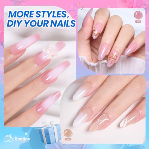 Beetles Nude Gel Nail Polish Set - 6 Colors Nude Pink Brown Neutral Jelly Gel Polish Kit Sheer Translucent Effect Soak Off UV Nail Art Design Drunken Rose Collection Manicure Gift for Women