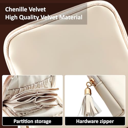 Shunmei Mini Zipper Travel Jewelry Case - 5 Pockets, Beige