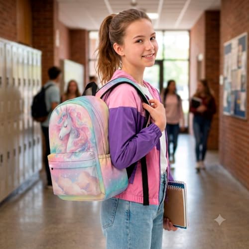 Unicorn Backpack for Girls - 16.5 Inch Large Capacity Cartoon Bookbag