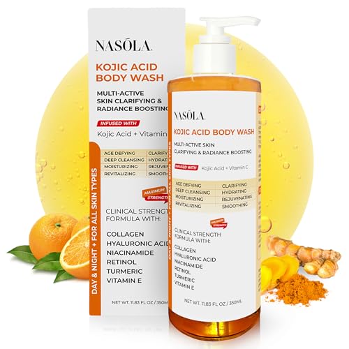 Nasola Kojic Acid Body Wash 11.83 fl oz – Brightening Shower Gel with Turmeric & Vitamin C for All Skin Types