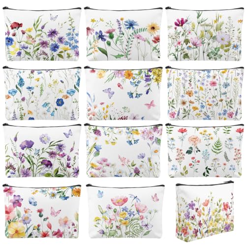 Wildflower Makeup Bags Set 12 Pcs Floral Cosmetic Pouches with Zippers for Women