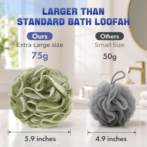 AmazerBath Large Exfoliating Loofah Set of 4 - White, Grey, Pink, Army Green
