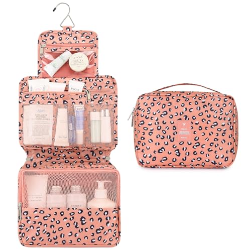Mossio Pink Leopard Hanging Toiletry Bag with Sturdy Hook - Travel Organizer for Men & Women