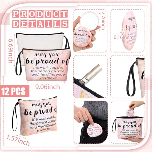 Be Proud Inspirational Compact Mirror & Canvas Makeup Bag Set for Women - 24 pcs